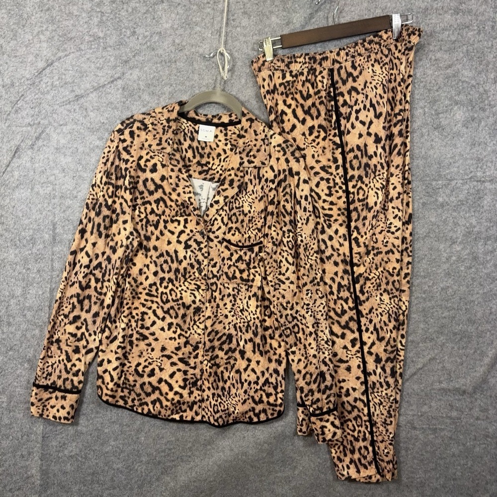 Soma Pajama Set Womens Sz M Brown Leopard Pockets Stretch